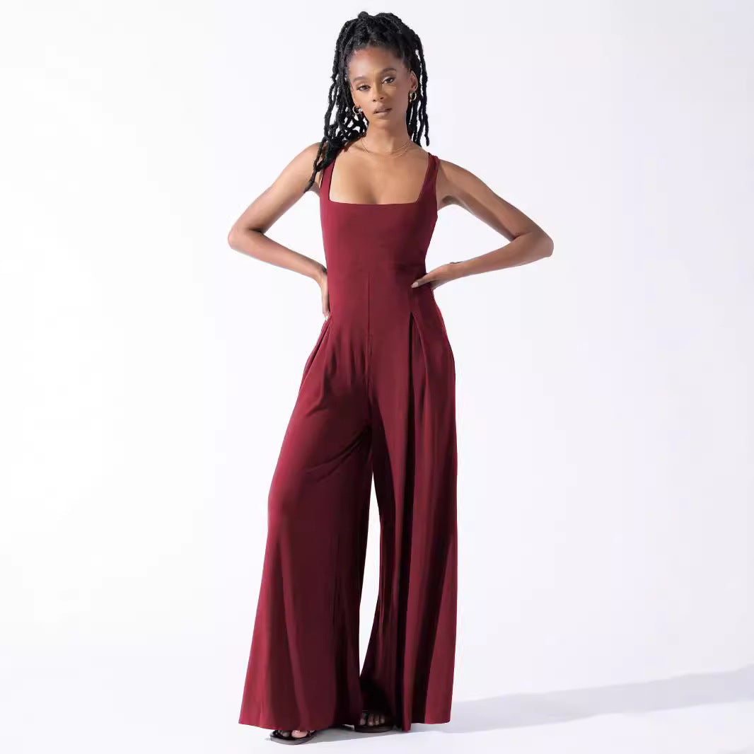 Damen Jumpsuit mit weit geschnittenem Bein und tiefem Rückenausschnitt R&B