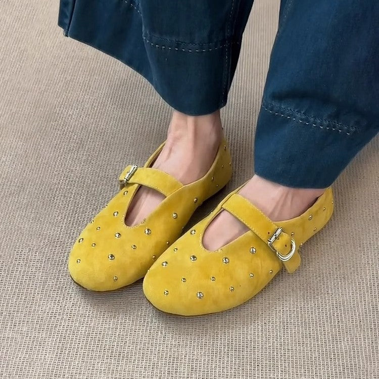 Damen elegante Ballerinas mit dekorativen Schmucksteinen und modischem Riemchen R&B