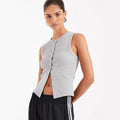 Damen Ärmelloses Rippenshirt mit durchgehender Knopfleiste R&B
