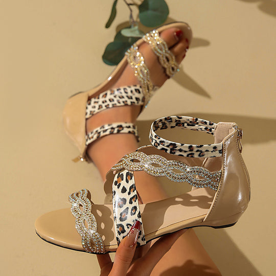 Damen Wedge-Sandalen mit funkelnden Akzenten und leopardem Design R&B