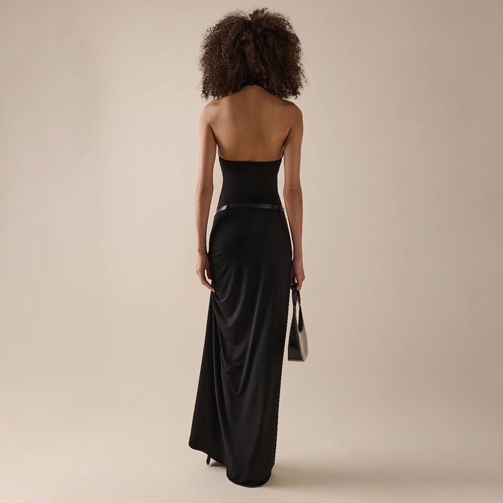 Damen Elegantes Wickelkleid mit hohem Kragen und asymmetrischem Saum R&B