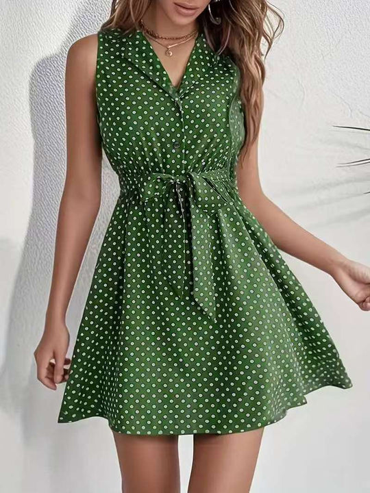 Damen Polka-Dot Blusenkleid mit tailliertem Schnitt und schwingendem Rock R&B