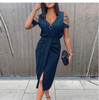 Damen Maxi Kleid mit schickem V-Ausschnitt und eleganten Schulterdetails R&B