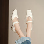 Damen Elegante Ballerinas mit dekorativen Nieten und verstellbarem Riemen R&B