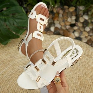 Damen Glänzende Riemensandalen mit modischen Schnallen R&B