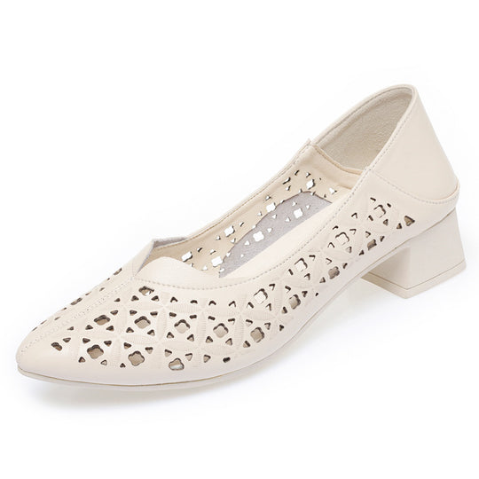 Damen Ballerinas mit elegantem Lochdesign und bequemem Blockabsatz R&B