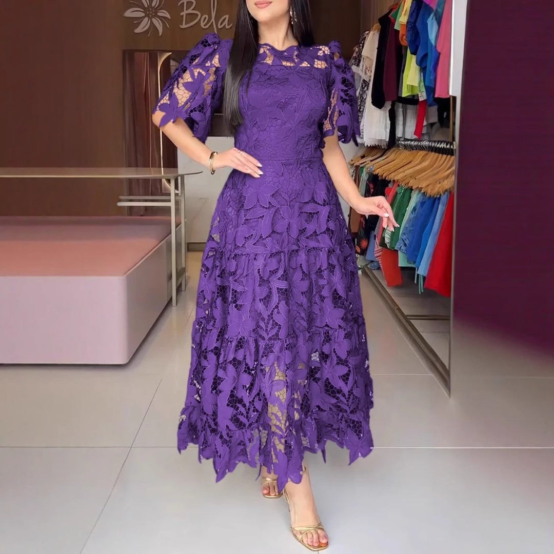 Damen nan Maxikleid aus floraler Guipure-Spitze mit taillierter Passform und Stufensaum R&B