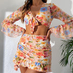 Damen Blusen und Rock Set mit floralem Design R&B