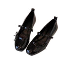 Damen Ballerinas mit elegantem Riemenverschluss und glänzender Oberfläche R&B
