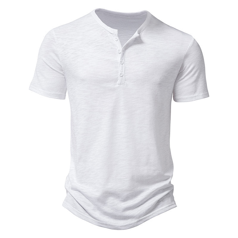 Herren Kurzarm-Henley-Shirt mit klassischem Knopfdesign R&B