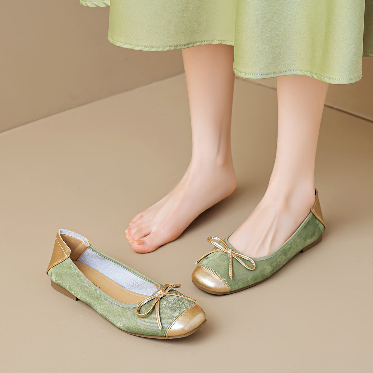 Damen Ballerinas mit schimmerndem Schleifenakzent