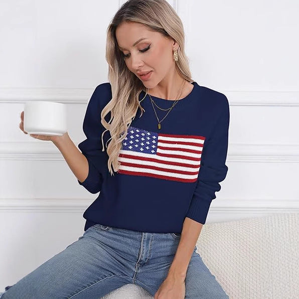 Damen Pullover mit Flaggenmotiv und strukturiertem Strick R&B
