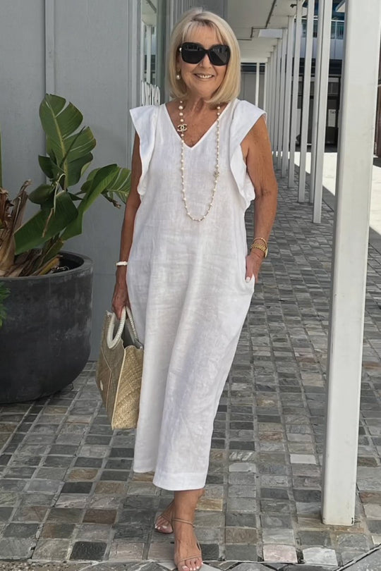 Damen Maxikleid mit V-Ausschnitt und angeschnittenem Ärmel R&B