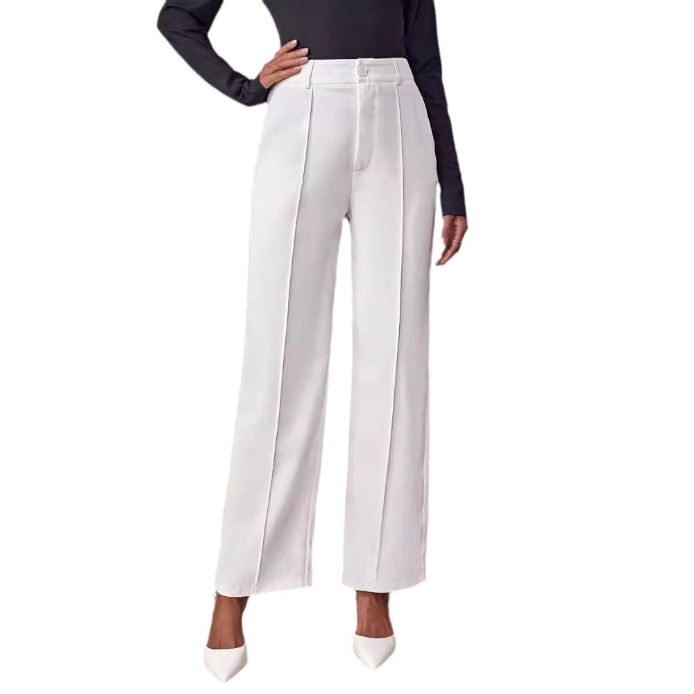 Damen elegante High-Waist Palazzo-Hose mit breiten Beinen und Falten R&B