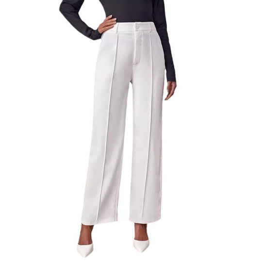 Damen elegante High-Waist Palazzo-Hose mit breiten Beinen und Falten R&B