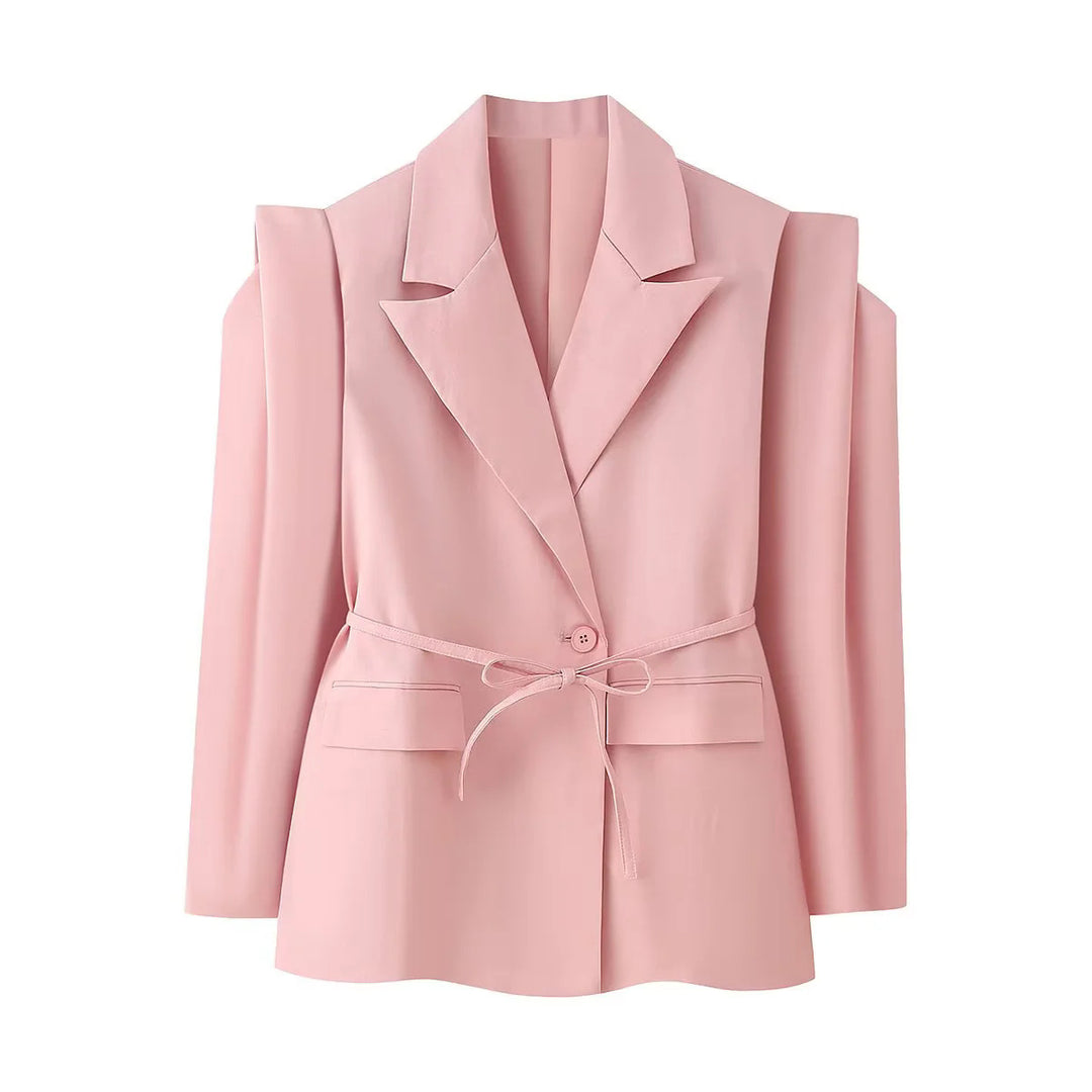 Damen Blazerjacke mit breiten Schultern und taillierbarem Gürtel R&B