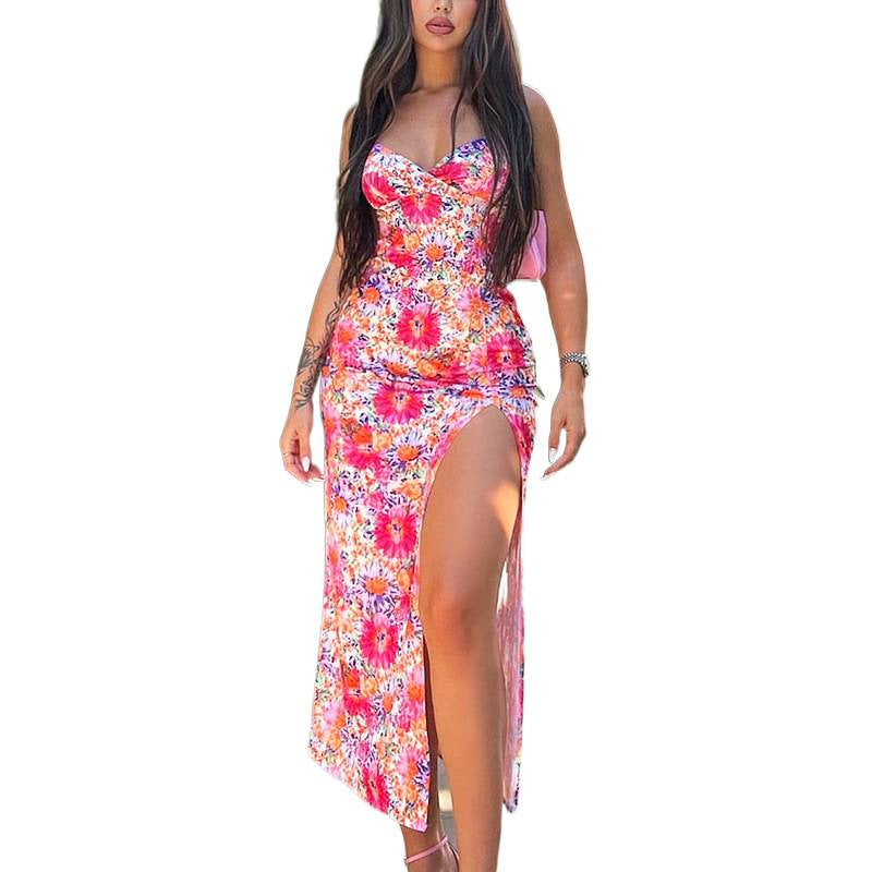 Damen Maxikleid mit seitlichem Schlitz und zartem Blumendruck R&B