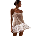 Damen Funkelndes Pailletten-Cocktailkleid mit Federn R&B