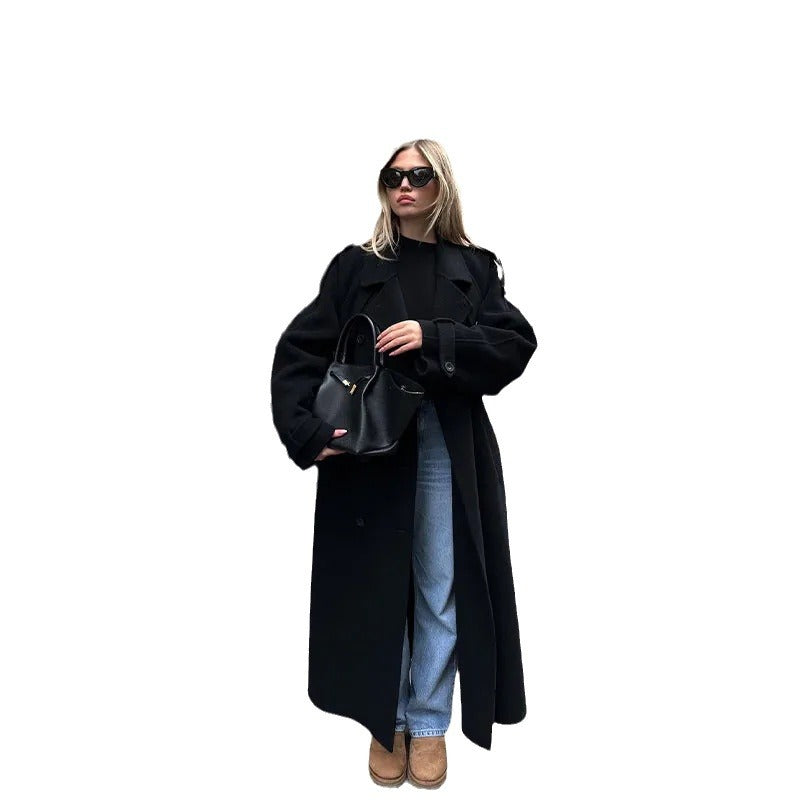 Damen Eleganter Oversized-Trenchcoat mit modischem Gürtel und breiten Ärmeln R&B