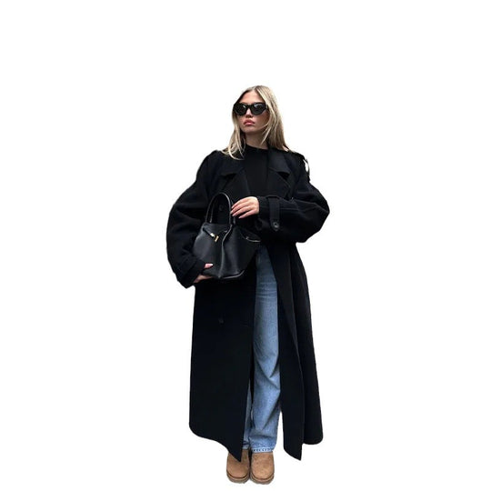 Damen Eleganter Oversized-Trenchcoat mit modischem Gürtel und breiten Ärmeln R&B
