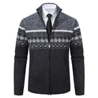 Herren Strickjacke mit Stehkragen und Norweger-Muster R&B