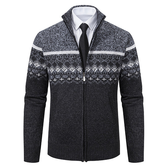 Herren Strickjacke mit Stehkragen und Norweger-Muster R&B