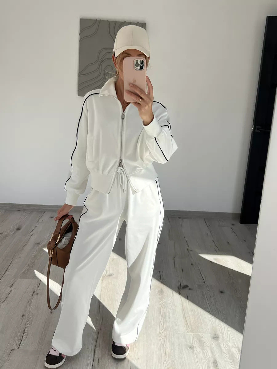 Damen sportliches Fleece-Set mit praktischen Reißverschlusstaschen und elegantem Schnitt R&B
