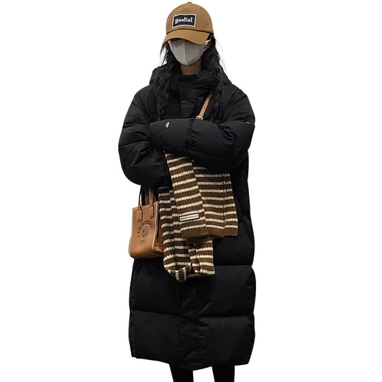 Damen Lange Steppjacke mit Kapuze und hohen Kragen R&B
