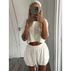 Damen Sportliches Zweiteiliges Set mit luftigen Shorts und T-Shirt R&B
