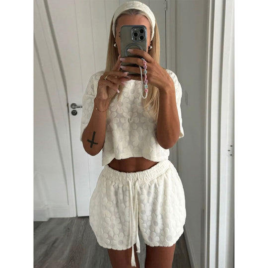 Damen Sportliches Zweiteiliges Set mit luftigen Shorts und T-Shirt R&B