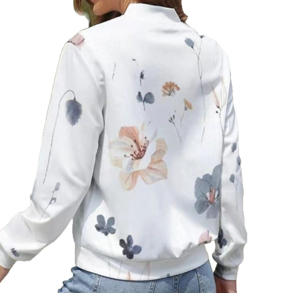 Damen Sportliche Blumenkapuzenjacke mit Reißverschluss und figurfreundlichem Schnitt R&B
