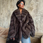 Damen luxuriöse Kunstfelljacke mit weitem Schnitt und modischen Details R&B