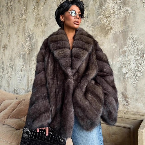 Damen luxuriöse Kunstfelljacke mit weitem Schnitt und modischen Details R&B