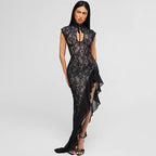 Damen Spitzenmaxikleid mit asymmetrischem Saum R&B