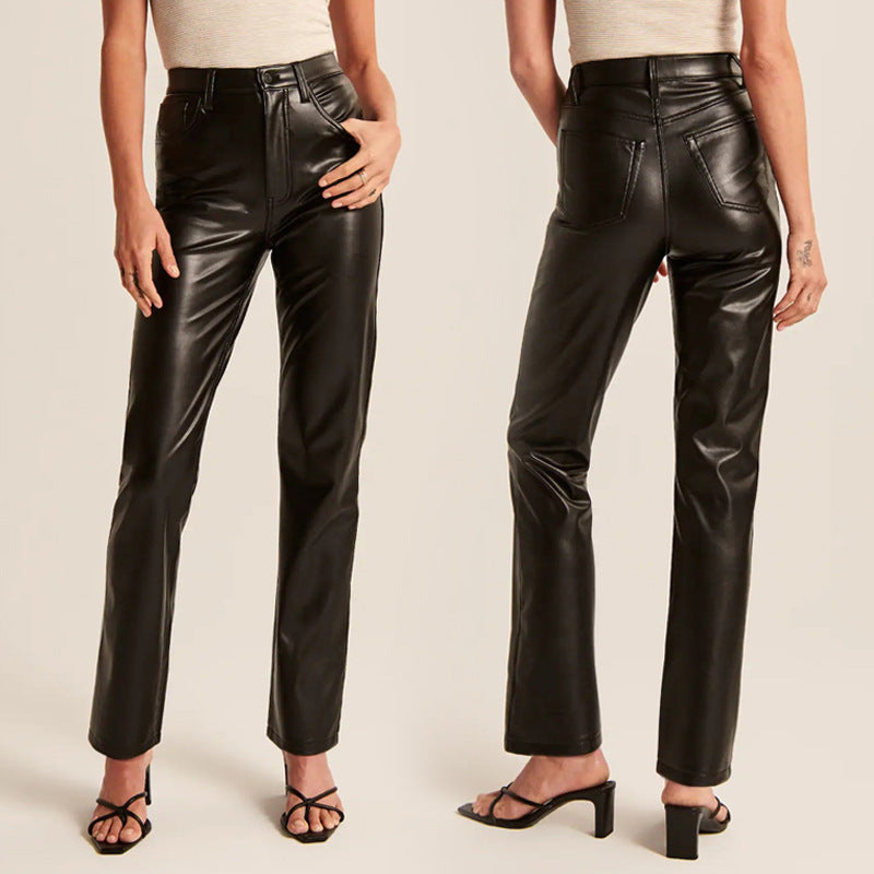 Damen Kunstlederhose mit geradem Bein