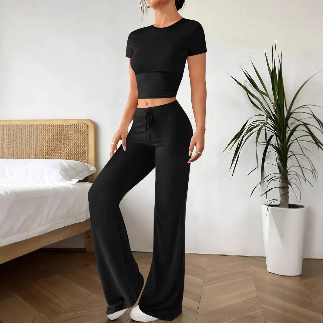 Damen Lässiges Lounge-Set mit Crop-Oberteil und weitem Schnitt R&B