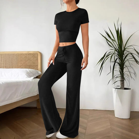 Damen Lässiges Lounge-Set mit Crop-Oberteil und weitem Schnitt R&B
