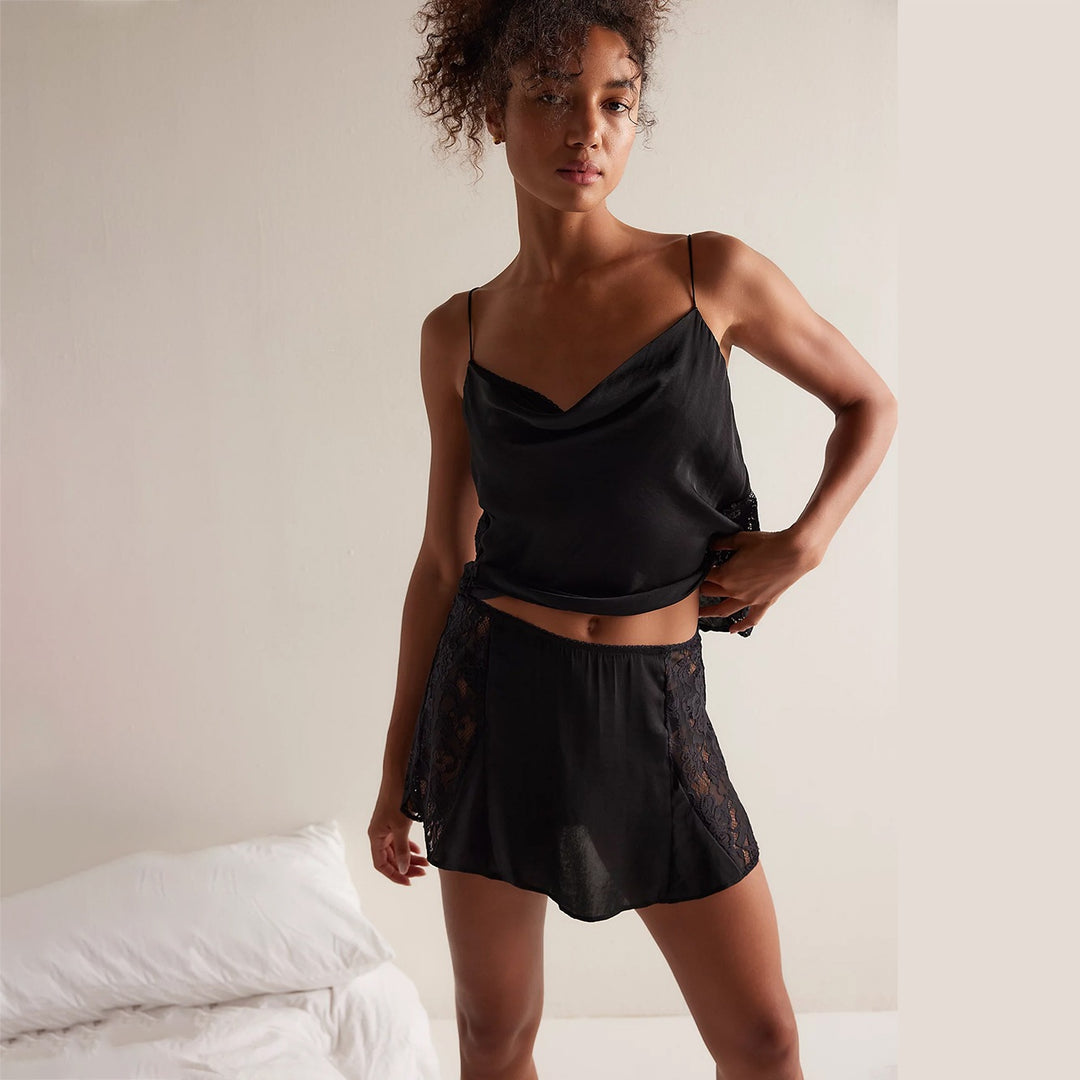 Damen Satin-Nachtkleid mit Spitzenakzenten R&B