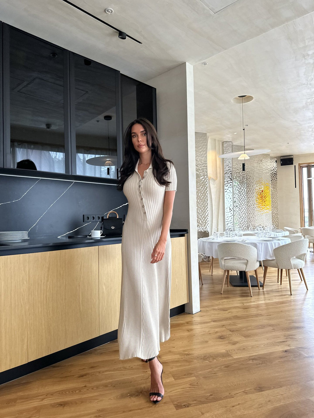 Damen Midi-Kleid mit feiner Rippstruktur R&B