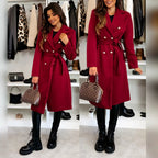 Damen eleganter Mantel mit Taillengürtel und doppelter Knopfblende R&B