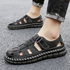 Herren Atmungsaktive Ledersandalen mit komfortablem Klettverschluss R&B