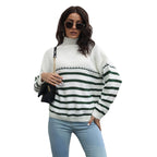 Damen Komfortabler Rollkragenpullover mit modernem Streifenmuster R&B