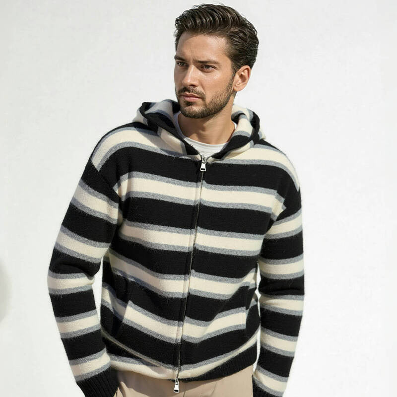 Herren gestreifte Kapuzenjacke aus weichem Material R&B