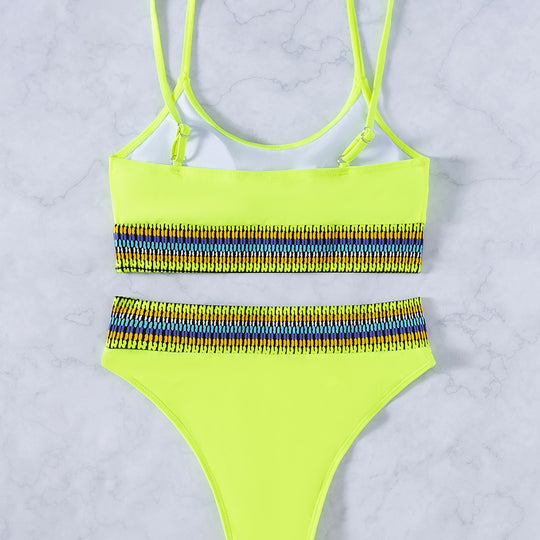 Damen Hochtaillierter Bikini mit sportlichem Design und buntem Bund R&B