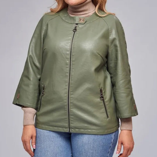 Damen modische Kunstlederjacke mit einzigartigem Schnitt R&B
