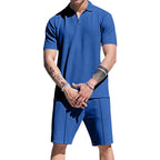Herren lässiges Kurzarm-Polohemd und Shorts-Set aus atmungsaktivem Stoff R&B
