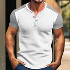Herren Kurzarm-Hemd mit modischem Henley-Kragen und Kontrastärmel R&B