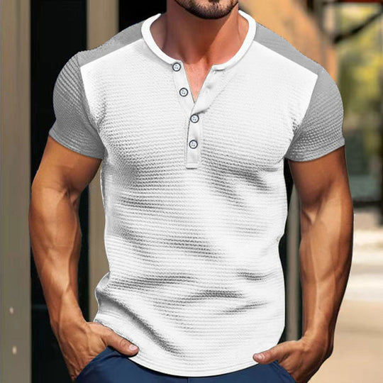 Herren nan kurzärmeliges Henleyshirt mit mittellanger Knopfleiste und Raglanärmeln R&B