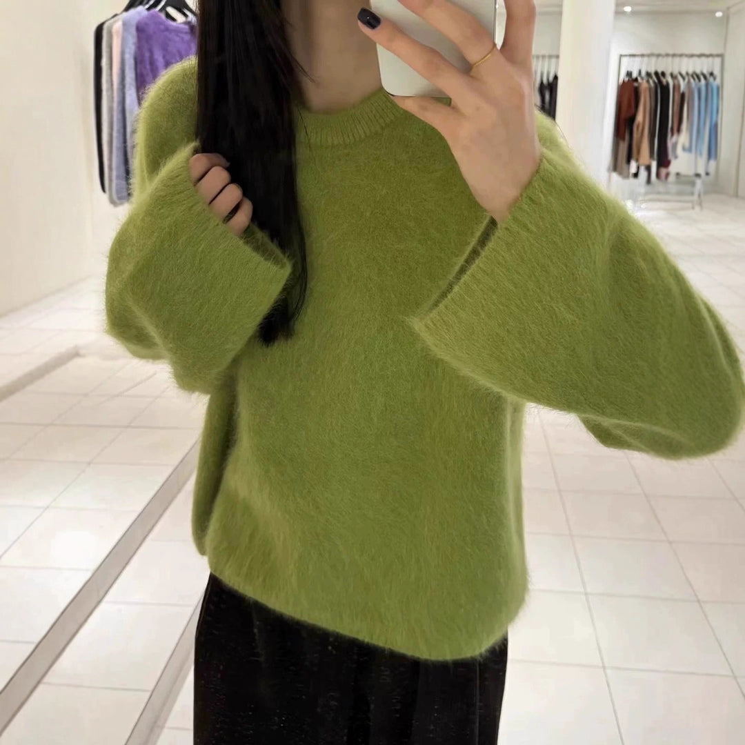 Damen Flauschiger Pullover mit überschnittenen Schultern und weitem Schnitt R&B