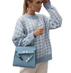 Damen Grobstrickpullover mit modernem Hahnentrittmuster und lässigem Schnitt R&B